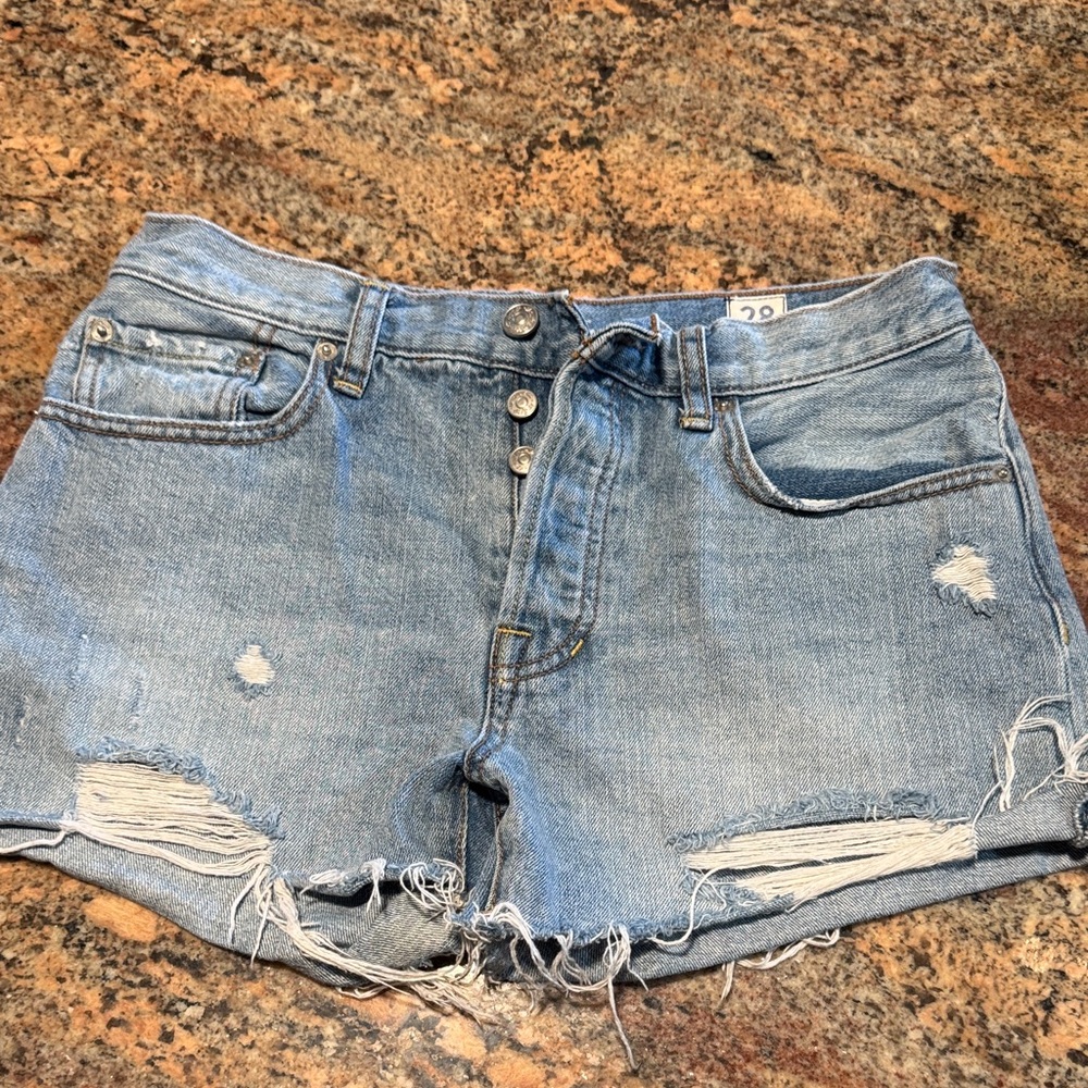 We The Free Light Blue Distressed Jean Shorts